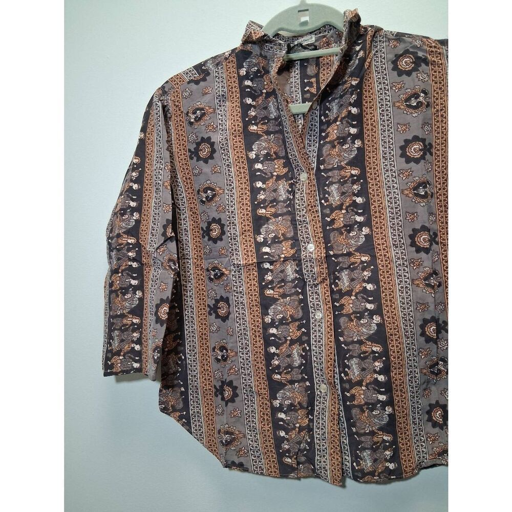 Vintage baltman fifth ave womens small batik rust brown art shirt top viscose - Picture 2 of 9